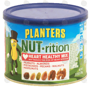 Planters Nut-rition heart healthy mix; peanuts, almonds, pistachios, pecans, walnuts, hazelnuts 9.75 ounce