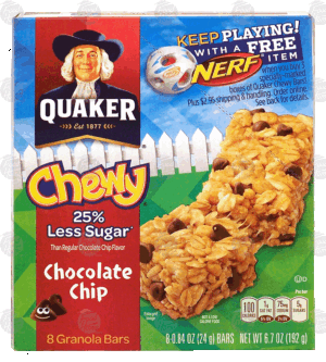 Quaker Chewy chocolate chip granola bars, 25% less sugar, 8-count 6.7 ounce