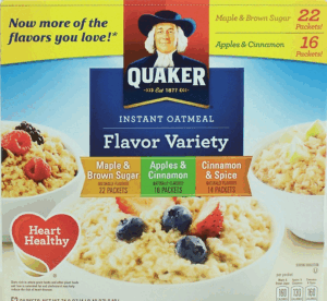 Quaker Flavor Variety maple & brown sugar; apples & cinnamon, cinnamon & spice instant oatmeal, 52-packs 74.3 ounce