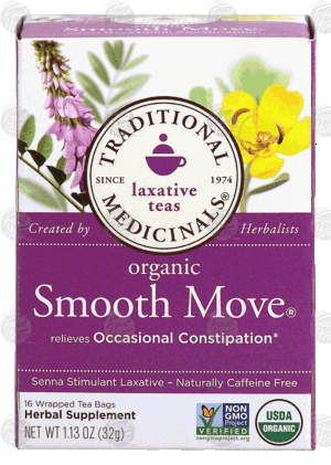 Traditional Medicinals Smooth Move Senna stimulant laxative tea, organic, caffeine free, 16-wrapped tea bags 1.13 ounce