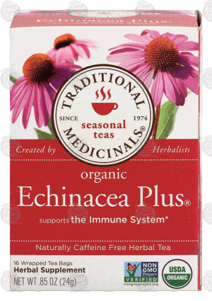 Traditional Medicinals Echinacea Plus herbal tea supports the immune system, caffeine free, 16-wrapped tea bags 0.85 ounce