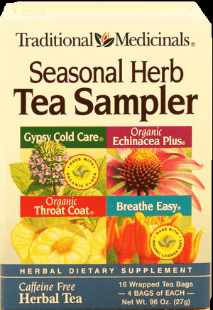 Traditional Medicinals Seasonal Herb Tea Sampler gypsy cold care, echinacia plus, throat coat, breathe easy herbal teas, 16-bags 0.96 ounce