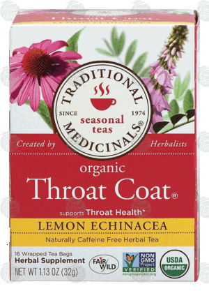Traditional Medicinals Throat Coat lemon echinacea caffeine free herbal tea, organic, 16-tea bags 1.13 ounce