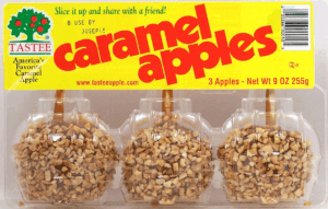 Tastee 3 apples dipped in caramel, and chopped nuts with sticks 9 ounce