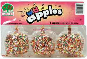 Tastee Wild Apples 3 apples dipped in caramel and sprinkles, with stick 9 ounce