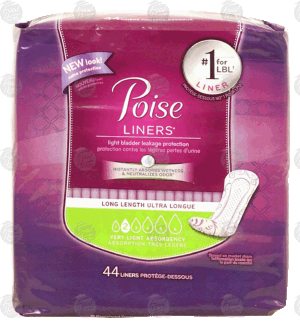 Poise Liners light bladder leakage protection, long length, very light absorbency 44 count