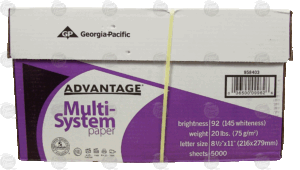 Georgia-Pacific Advantage multi-system paper, brightness 92, letter size 8-1/2 5000 count