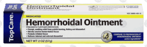 Top Care medicated hemorrhoidal ointment, relieves painful, itching and discomfort of hemorrhoids 2 ounce
