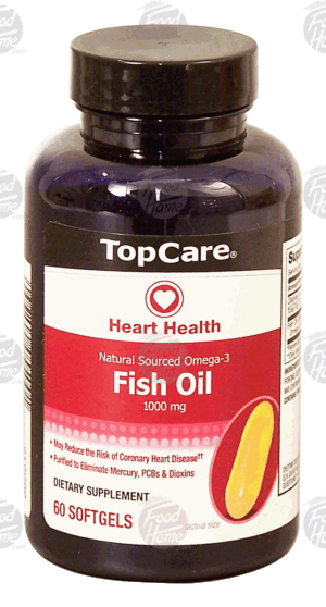 Top Care Heart Health natural sourced omega-3 fish oil concentrate, 1000 mg per softgel 60 count