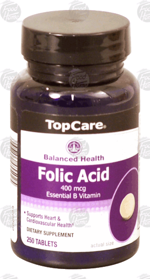 Top Care Balanced Health 400 mcg folic acid tablets 250 count