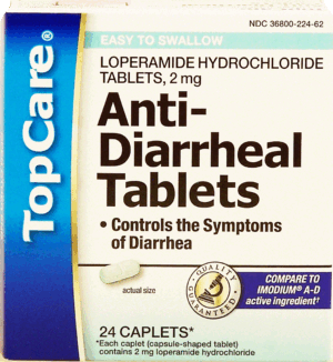 Top Care anti-diarrheal tablets, compare to Imodium A-D 24 count