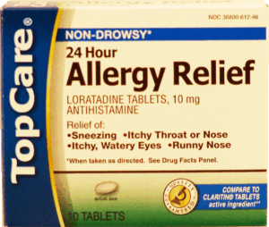 Top Care 24 hour allergy relief, non-drowsy, 10 mg loratadine tablets 10 count