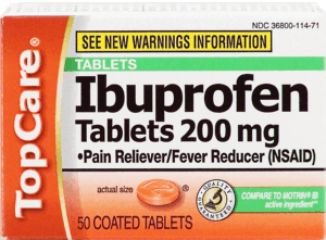 Top Care pain reliever/fever reducer, ibuprofen tablets 200 mg, coated caplets 50 count