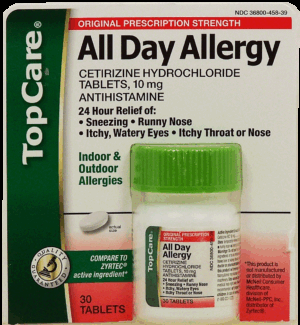 Top Care Liqui-Gels 24 hour all day allergy relief, indoor & outdoor allergies, 10 mg cetirizine hydrochloride tablets 30 count