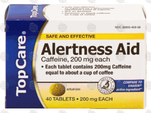 Top Care alertness aid, equal to two cups of coffee, contains 200 mg caffeine 40 count
