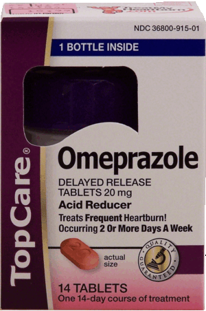 Top Care omeprazole 20-mg., delayed release tablets, acid reducer 14 count