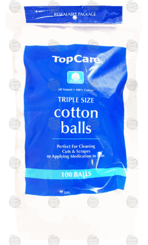 Top Care cotton balls, triple size 100 count