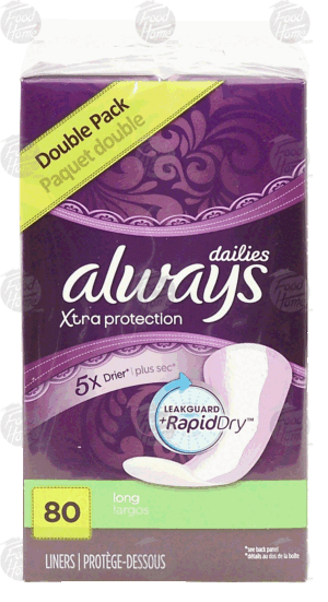 Always dailies xtra-protection, long liners, double pack 80 count