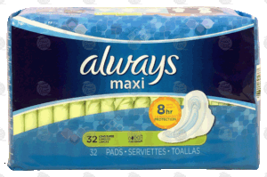 Always Maxi pads, long, super, flexi-wings 32 count