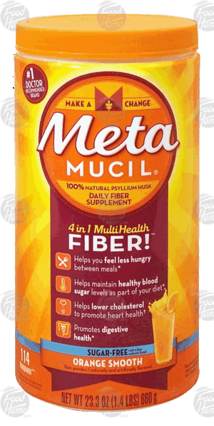 Metamucil fiber laxative/supplement, 100% natural psyllium husk, sugar free, orange smooth, 114 doses 23.3 ounce