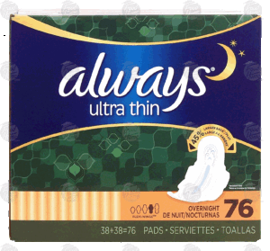Always ultra thin overnight femine pads, flexi-wings, 2-pack 76 count