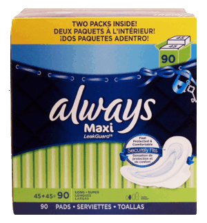 Always long - super maxi pads, 2-pack 90 count