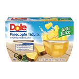 Dole Fruit Bowls Pineapple Tidbits In 100% Pineapple Juice 4 Oz Cup 4 pack