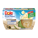 Dole Fruit Bowls Pears Diced In Light Syrup 4 Oz Cup 4 pack