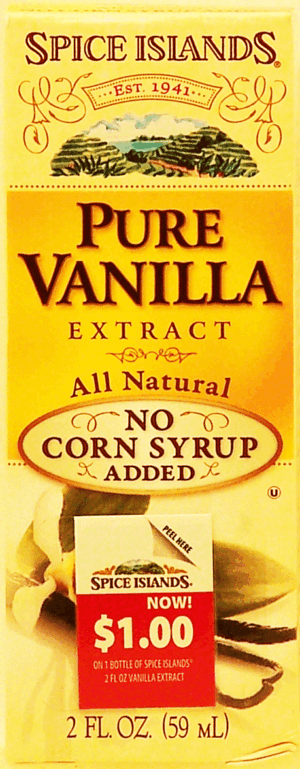 Spice Islands vanilla pure extract, no corn syrup added 2 fluid ounce