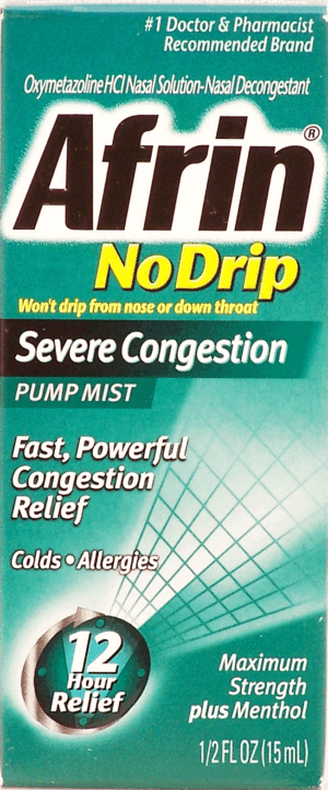 Afrin relieves severe nasal congestion, 12 hour relief 0.5 fluid ounce