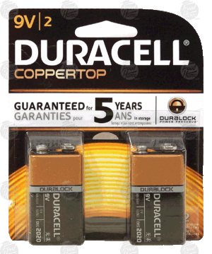 Duracell Coppertop 9 volt alkaline long lasting batteries 2 count