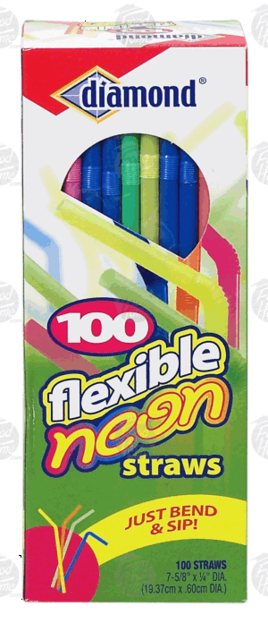Diamond flexible neon straws, 7 5/8 x 1/4 dia. inch 100 count