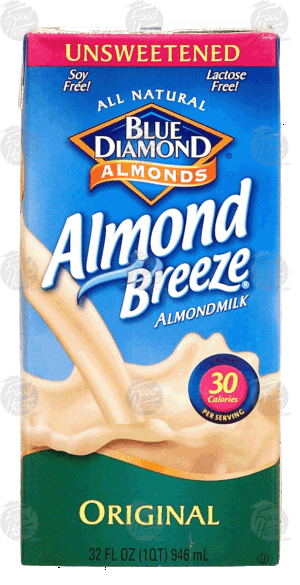 Blue Diamond Almond Breeze unsweetened almond milk, original, soy free, lactose free 32 fluid ounce