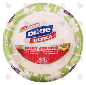 Dixie Ultra plates, microwavable, cut resistant, soak proof shield 64 count