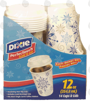Dixie PerfecTouch grab'n go, 12 oz., 14 cups & lids, insulating non-slip grip, leak-resistance lids 14 count