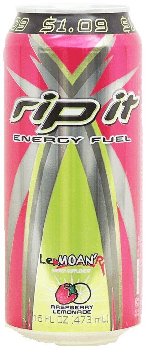 Rip It Le Moan'RL raspberry lemonade flavored energy fuel carbonated beverage 16 fluid ounce