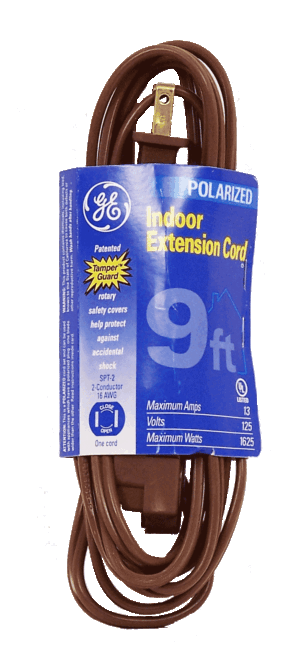 General Electric brown polarized 9 foot indoor extension cord, 13 amp maximum 1 count