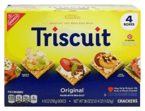 Nabisco Triscuit original whole grain wheat crackers with sea salt, 4-boxes 36 ounce