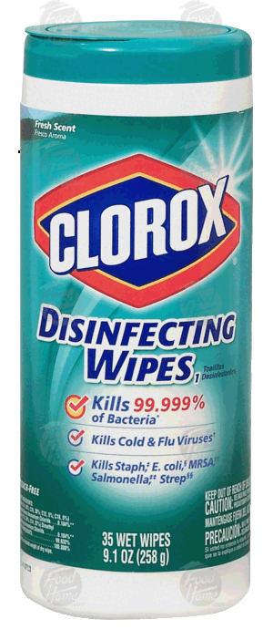 Clorox fresh scent disinfecting wet wipes, bleach-free, 7 x 8-in wipes 35 count