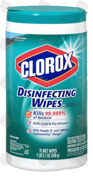 Clorox disinfecting wet wipes, bleach-free, fresh scent, 7 x 8-inch wipes 75 count