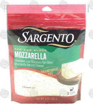 Sargento(R) Off the Block mozzarella traditional cut shredded cheese 8 ounce