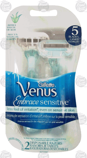 Gillette Venus Embrace sensitive; disposable razors with a touch of aloe, 5 blades 2 count