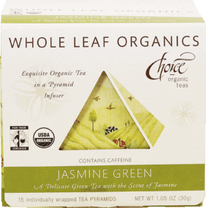 Choice organic teas jasmine green whole leaf tea in a pyramid infuser, 15-count 1.05 ounce