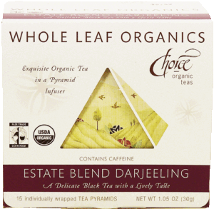 Choice organic teas estate blend darjeeling whole leaf tea, 15-pyramid bags 1.05 ounce