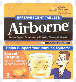 Airborne dietary supplement, helps body fight germs, zesty orange flavored 10 count