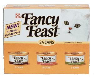 Fancy Feast 3 oz cans, 8 tender beef feast, 8 gourmet chicken feast, 8 turkey & giblets feast 24 count