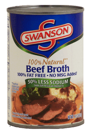 Swanson 100% Natural beef broth 100% fat free, 50% less sodium 14.5 ounce