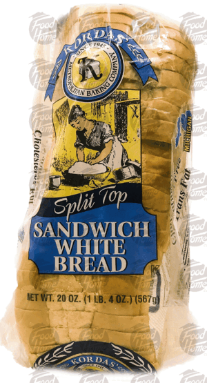 Korda's white sandwich bread, split top sliced loaf 20 ounce