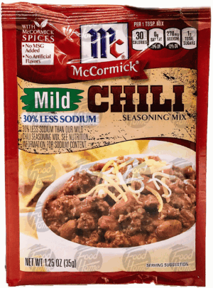 McCormick Seasoning Mix mild chili, 30% less sodium 1.25 ounce