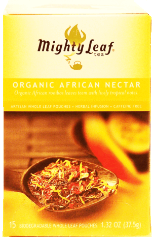 Mighty Leaf organic african nectar rooibos leaves, 15 biodegradable whole leaf pouches 1.32 ounce